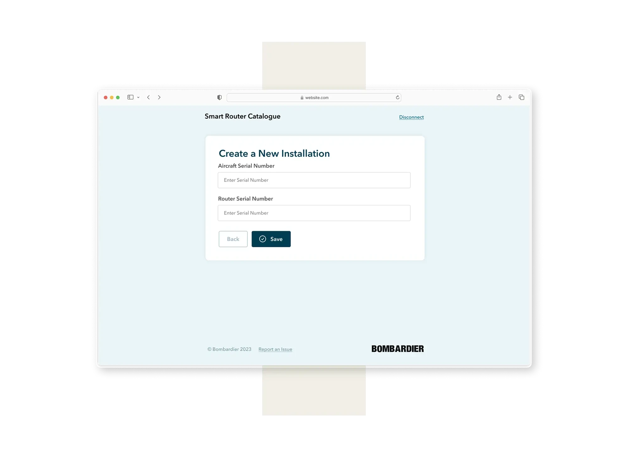 MyInFlight web setup interface for technicians