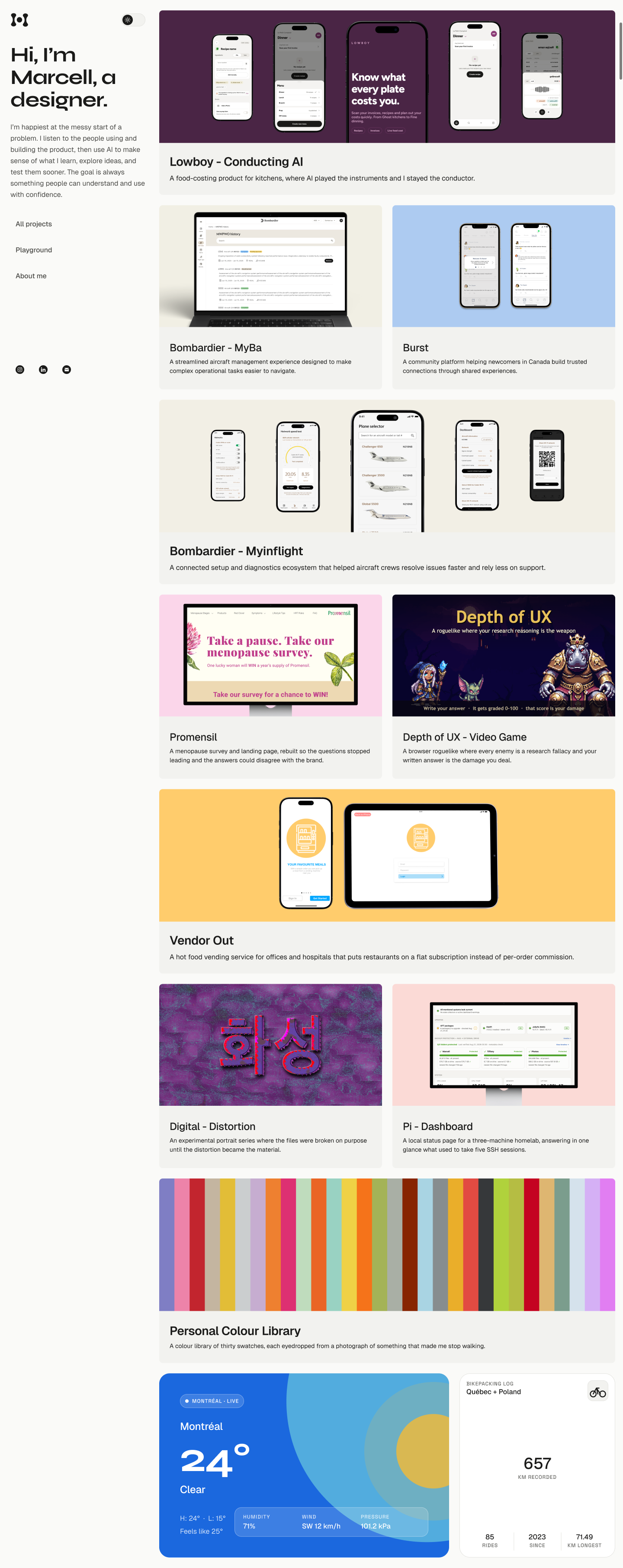 Redesigned portfolio home page leading with the project collection